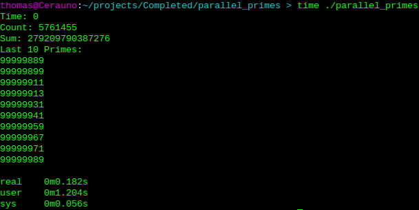 Output of the prime sieve